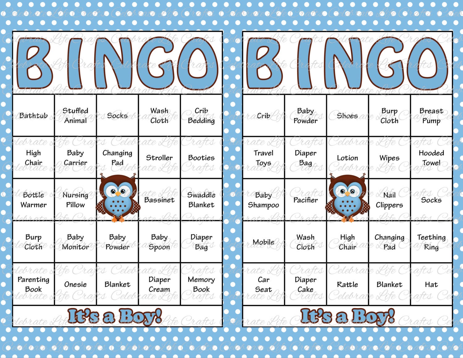 Printable baby bingo cards blank